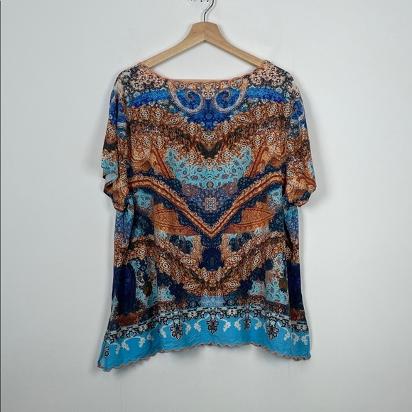 Soft Surrounds Sharron Short Sleeve Artwear Women's 1X Multicolor Bohemian Top - Picture 5 of 9